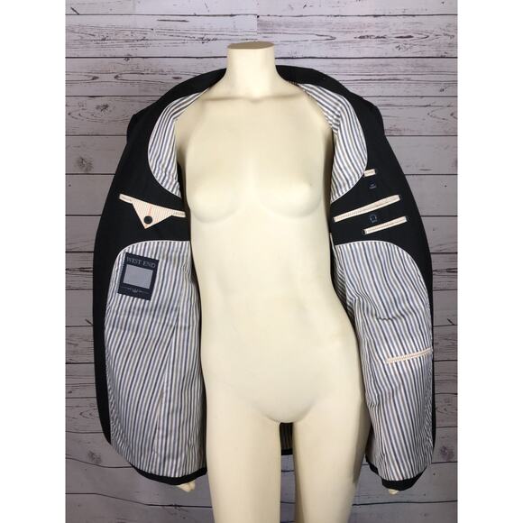 West End Blazer striped in black one button closing lined size 42 - Picture 4 of 12